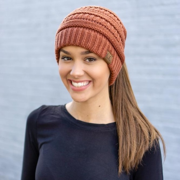 C.C Accessories - Rust messy bun beanie hat